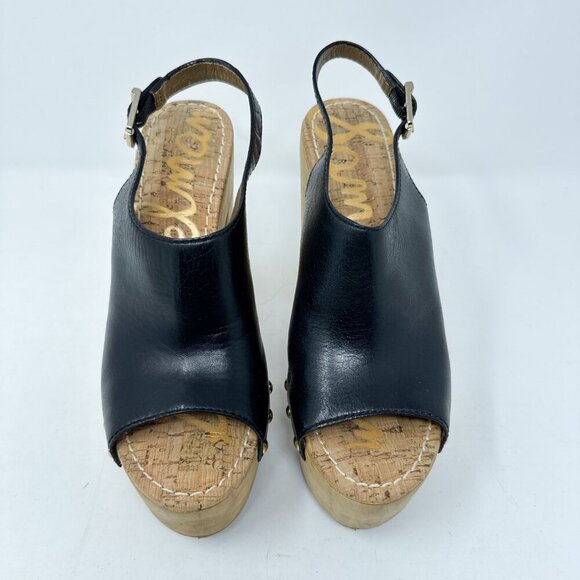 Sam Edelman Chunky Platform Sandals Womens 8.5M Black Leather Slingback Peep Toe - Picture 3 of 12